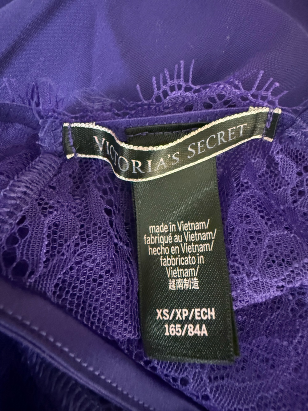 💜 Victoria’s Secret Purple Lace Satin Chemise Slip Dress Gem Straps XS - Picture 6 of 7
